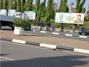 (Pictures) June 12 Protest: Security Operatives Barricade N’Assembly Gate